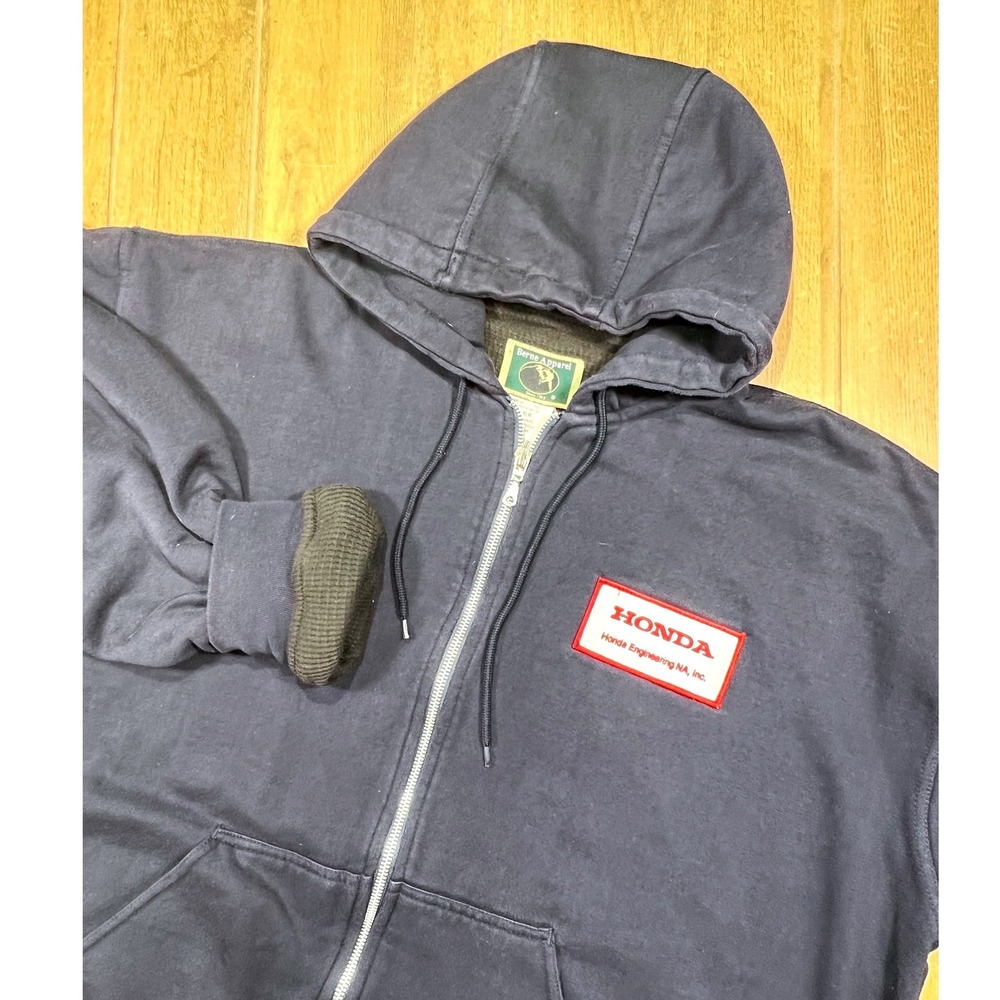 Berne Apparel Honda Engineering Thermal Lined waffle Full Zip Hoodie Navy Blue